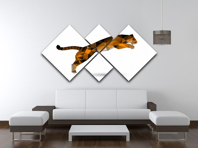 Leaping tiger from polygons 4 Square Multi Panel Canvas - Canvas Art Rocks - 3