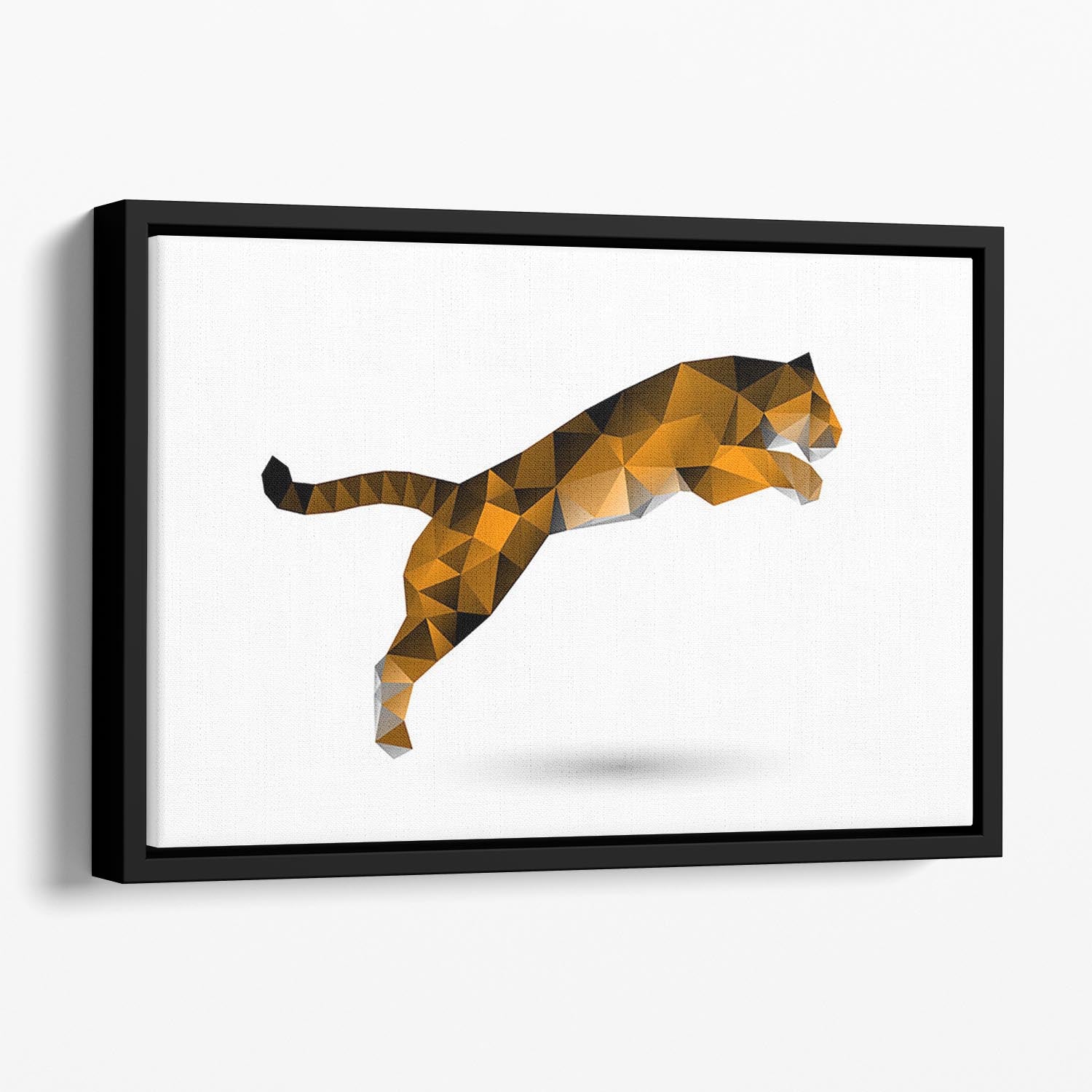 Leaping tiger from polygons Floating Framed Canvas - Canvas Art Rocks - 1
