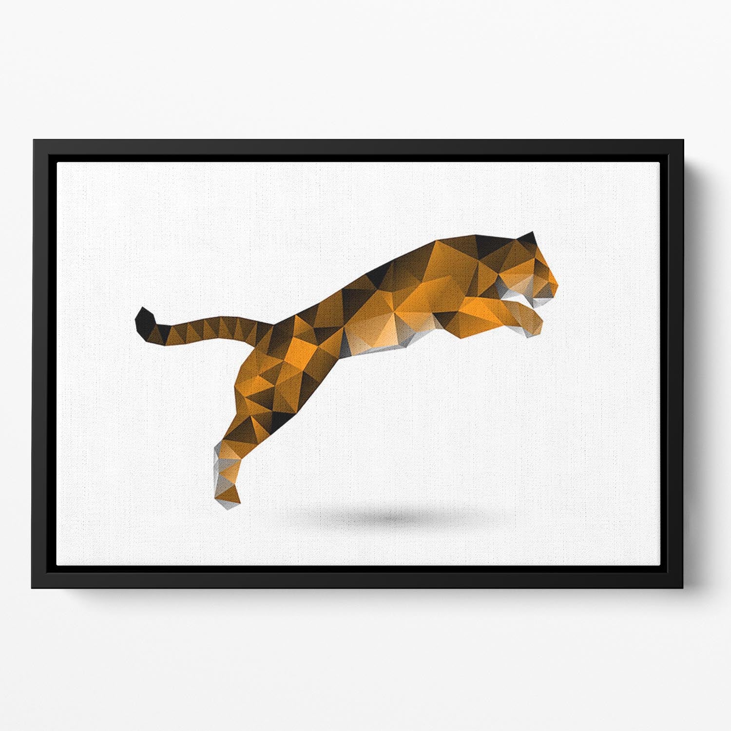 Leaping tiger from polygons Floating Framed Canvas - Canvas Art Rocks - 2