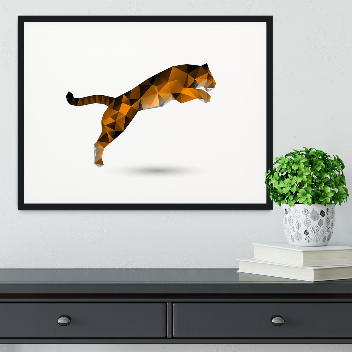 Leaping tiger from polygons Framed Print - Canvas Art Rocks - 1