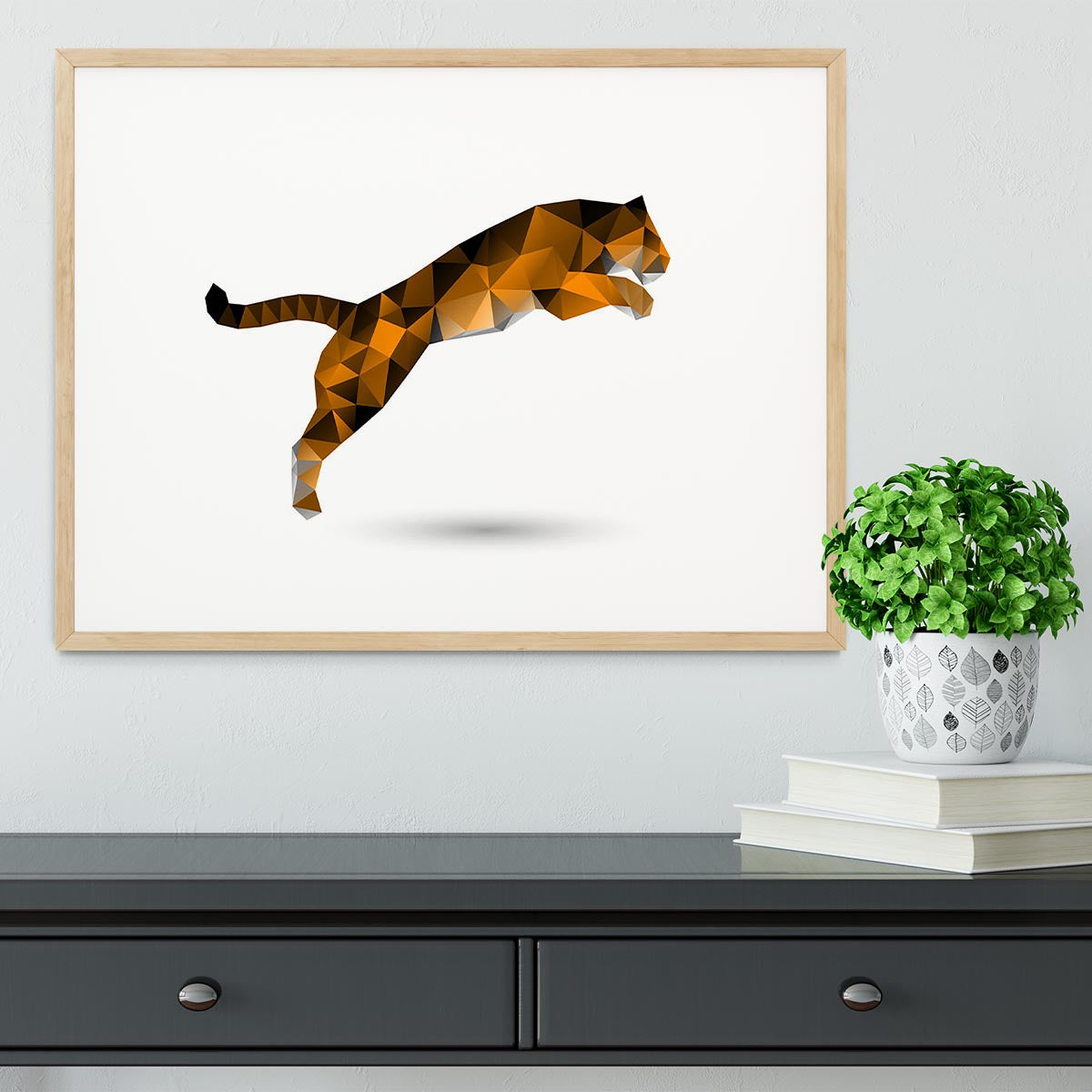 Leaping tiger from polygons Framed Print - Canvas Art Rocks - 3