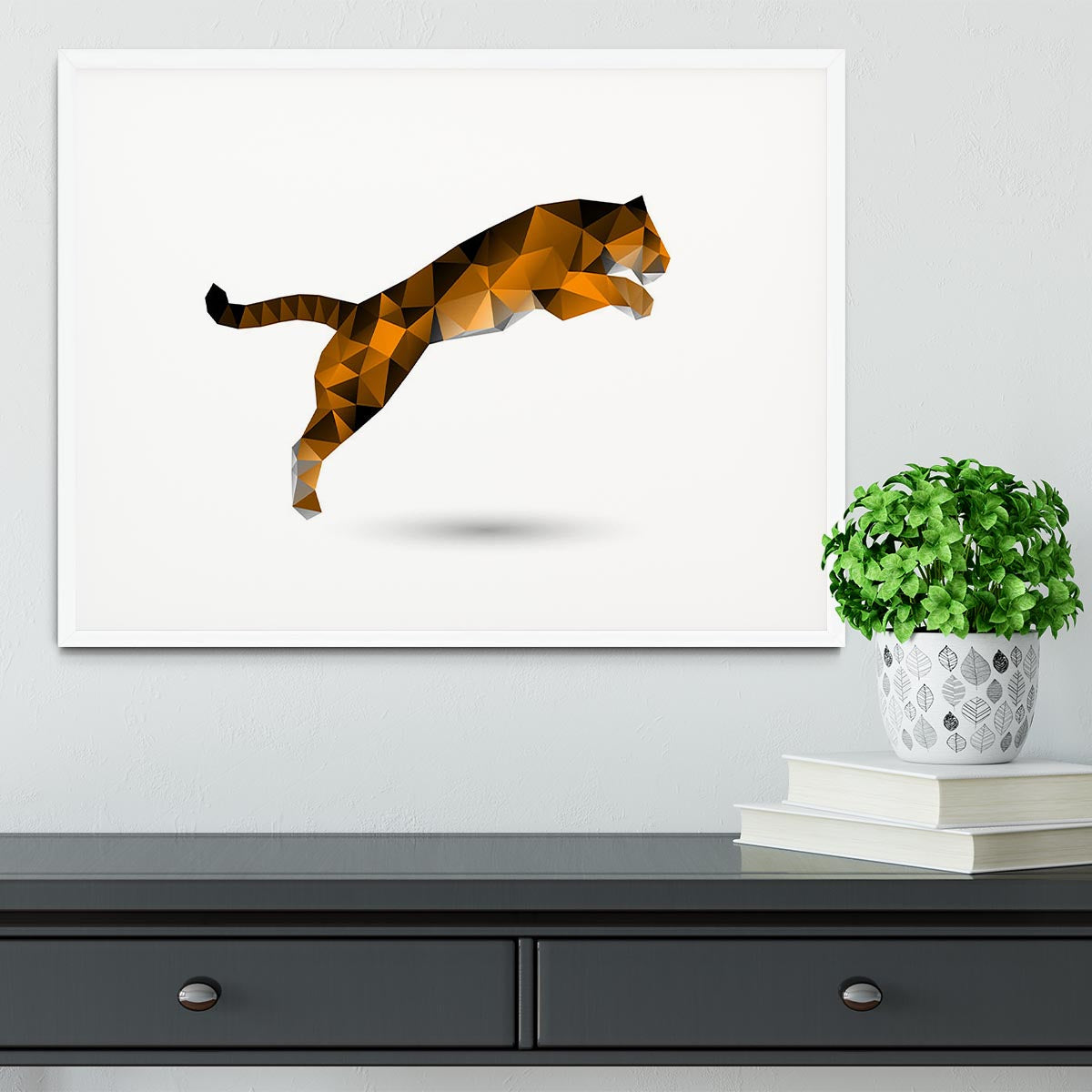 Leaping tiger from polygons Framed Print - Canvas Art Rocks - 5