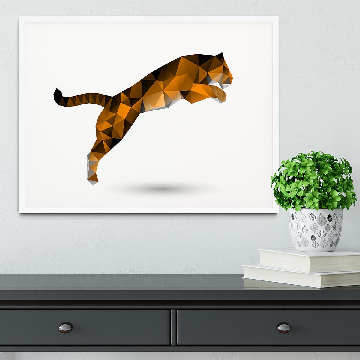 Leaping tiger from polygons Framed Print - Canvas Art Rocks -6