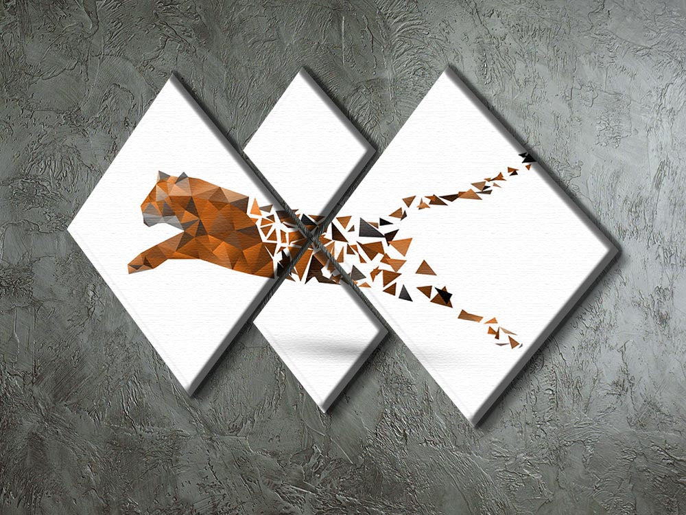 Leaping tiger made from polygons 4 Square Multi Panel Canvas - Canvas Art Rocks - 2