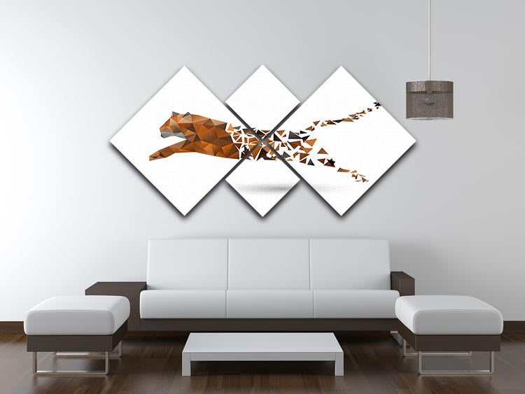 Leaping tiger made from polygons 4 Square Multi Panel Canvas - Canvas Art Rocks - 3