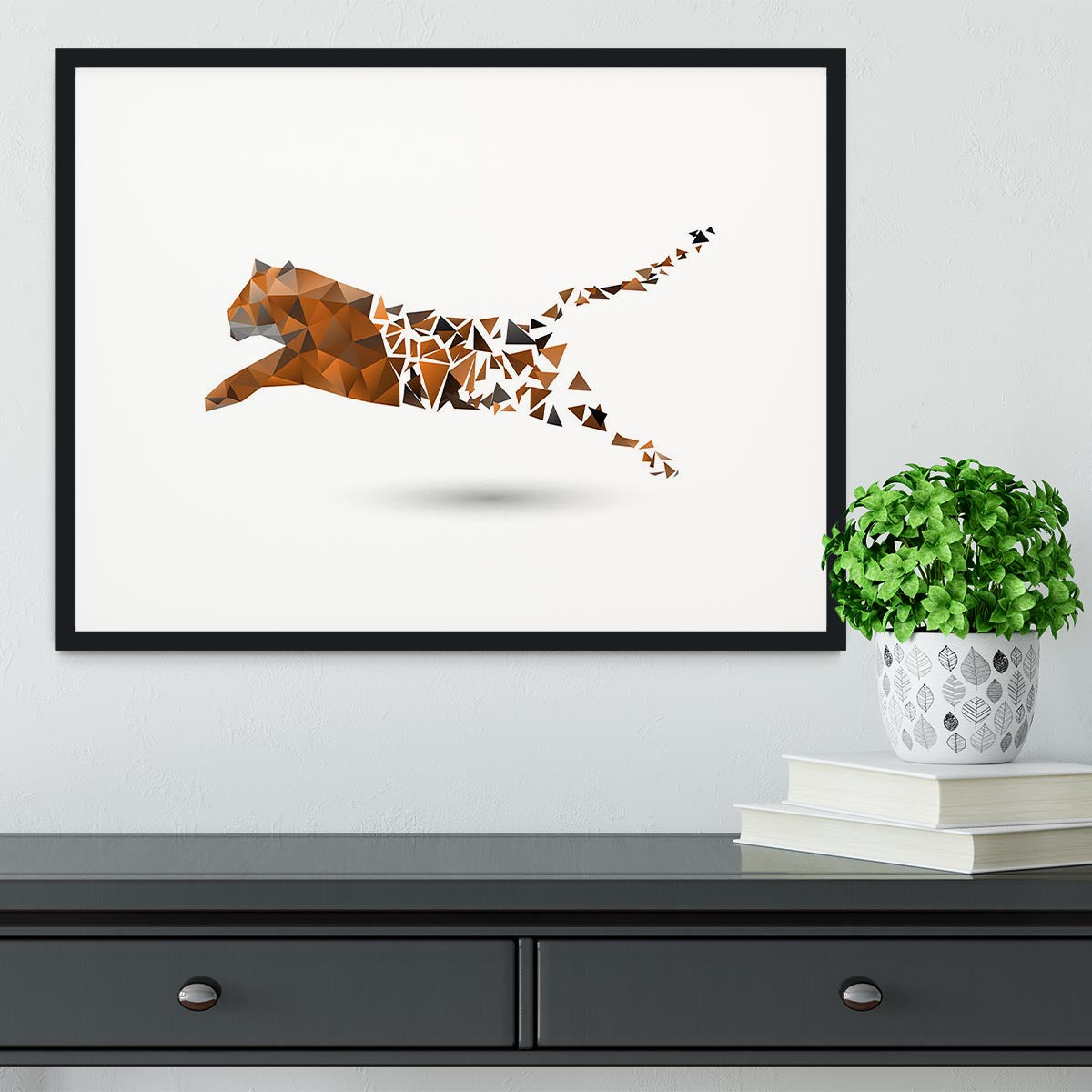 Leaping tiger made from polygons Framed Print - Canvas Art Rocks - 1