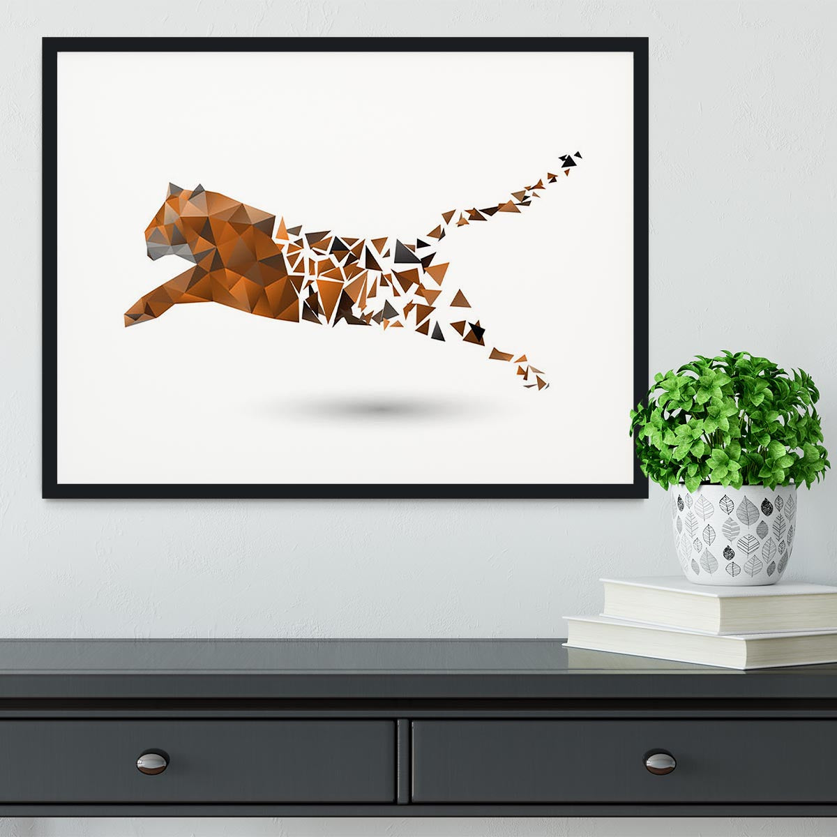 Leaping tiger made from polygons Framed Print - Canvas Art Rocks - 2