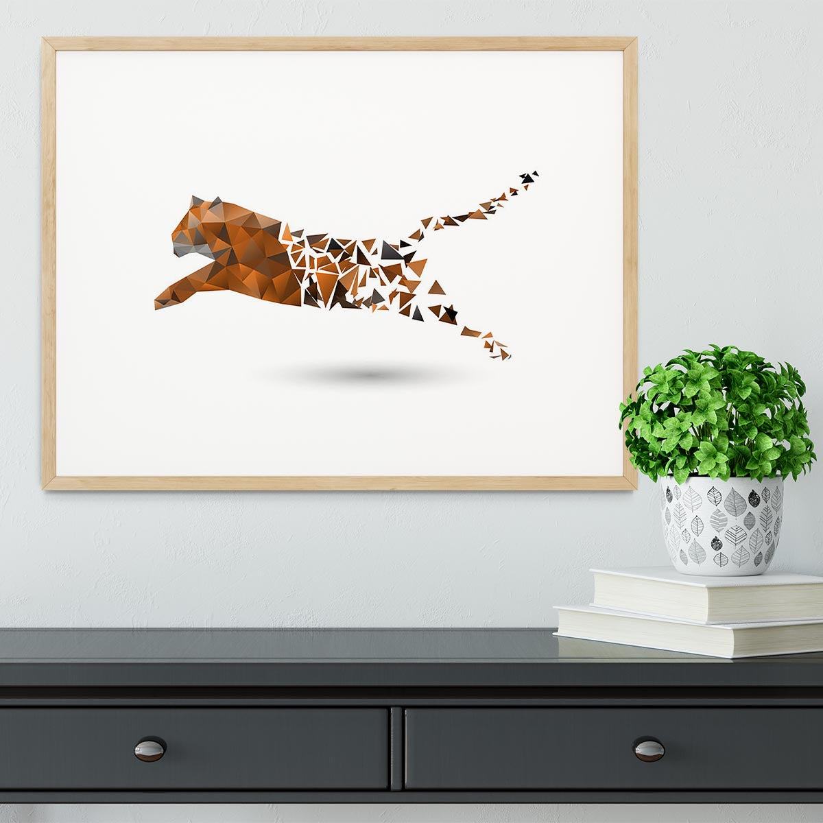 Leaping tiger made from polygons Framed Print - Canvas Art Rocks - 3
