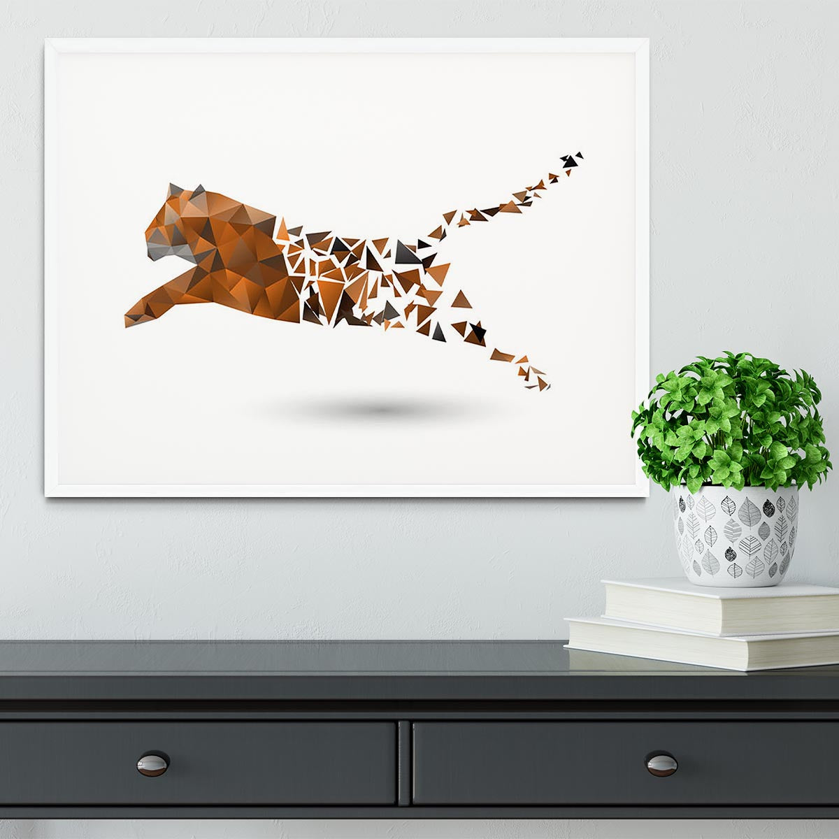 Leaping tiger made from polygons Framed Print - Canvas Art Rocks -6
