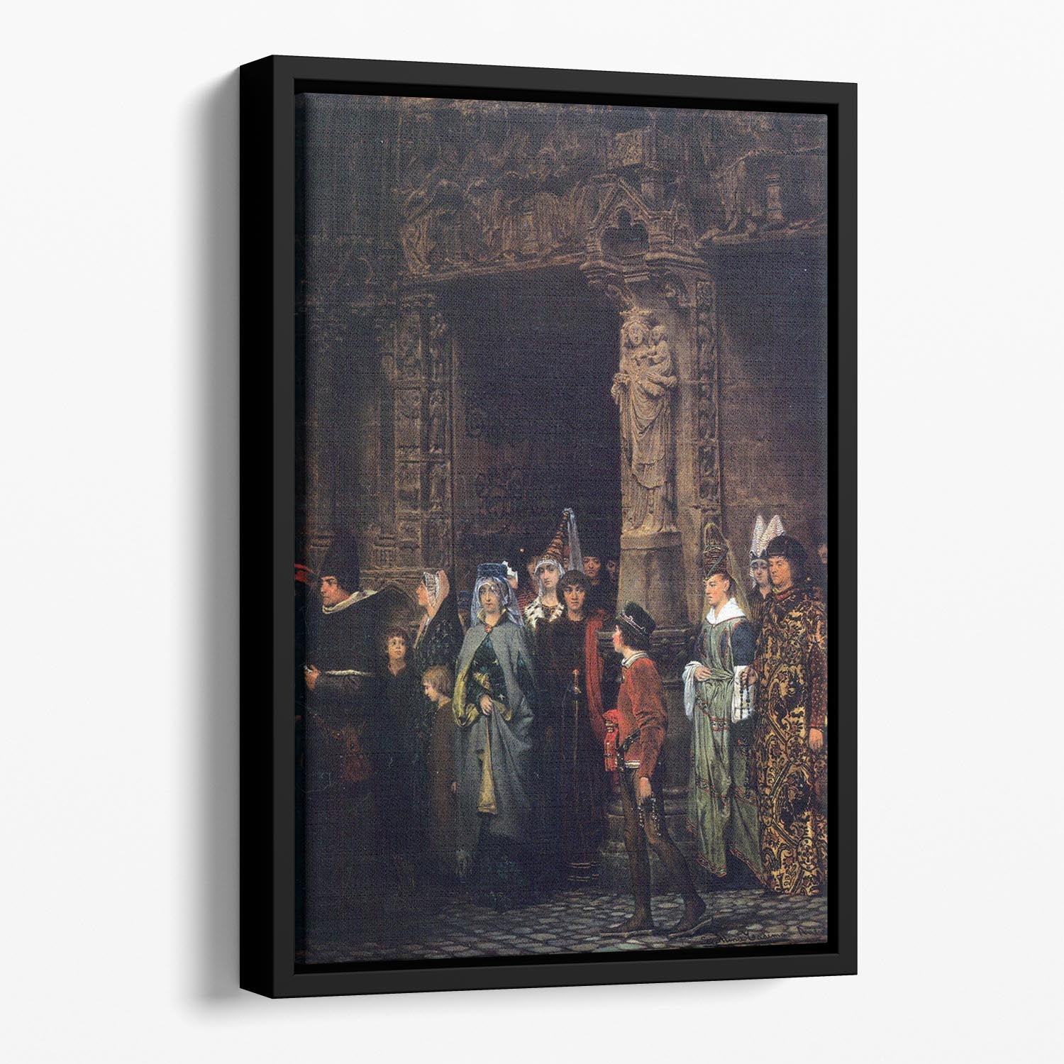 Leaving a church in the 15th Century by Alma Tadema Floating Framed Canvas - Canvas Art Rocks - 1