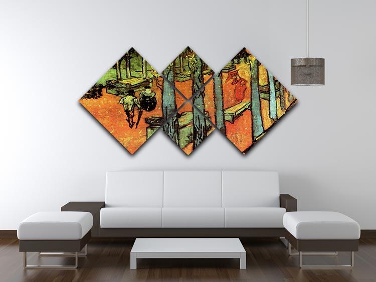 Les Alyscamps Falling Autumn Leaves by Van Gogh 4 Square Multi Panel Canvas - Canvas Art Rocks - 3