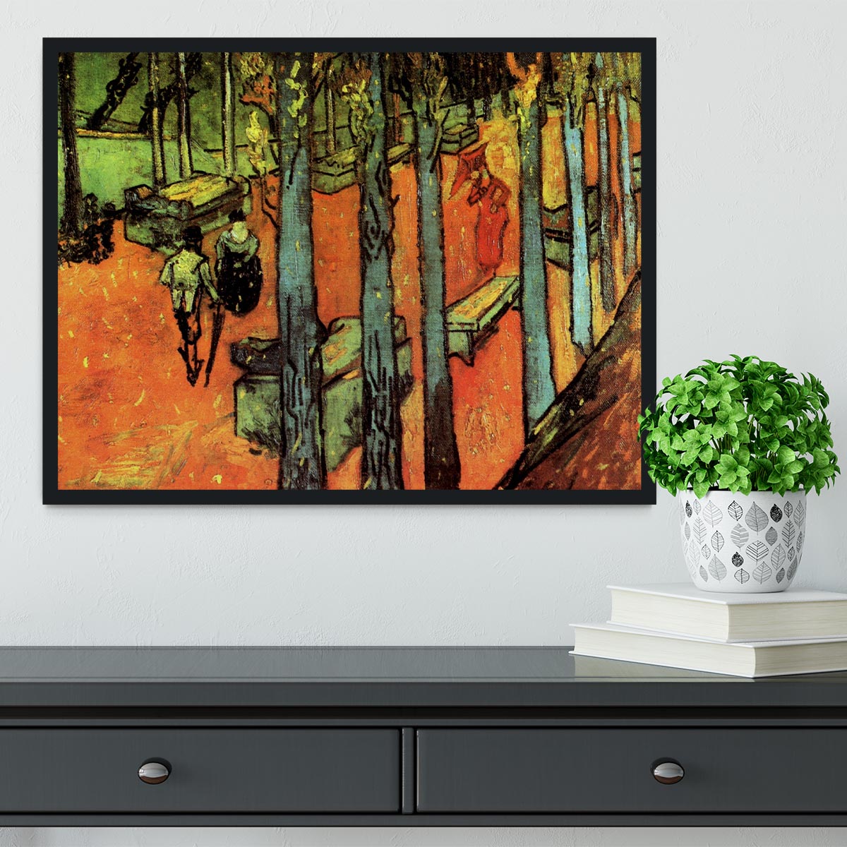 Les Alyscamps Falling Autumn Leaves by Van Gogh Framed Print - Canvas Art Rocks - 2