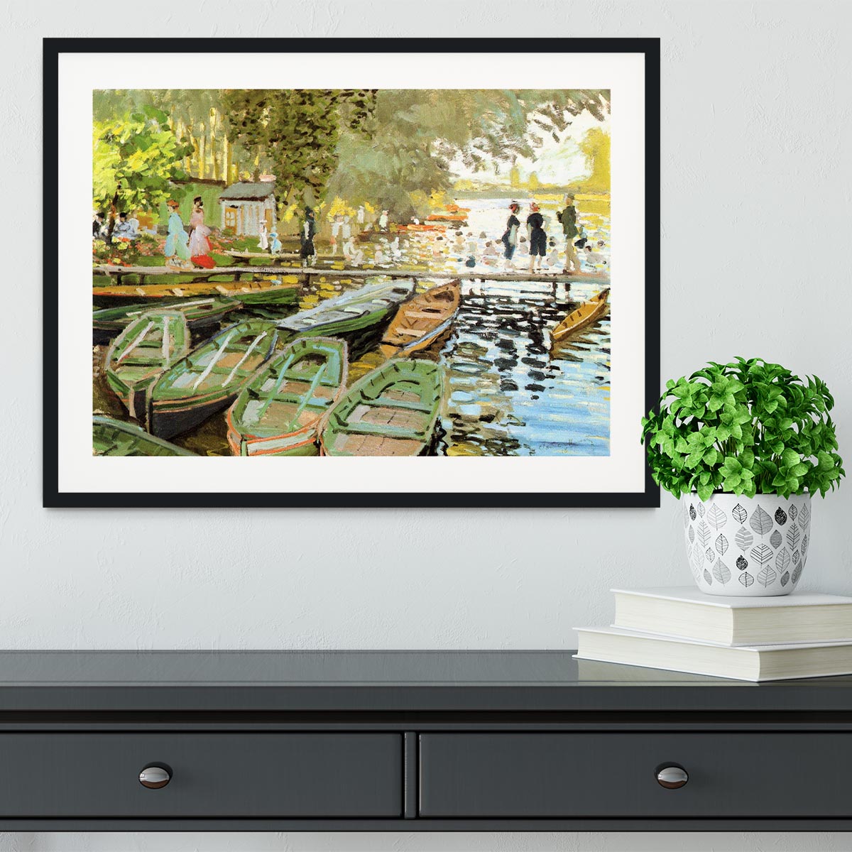 Les bain de la Grenouillere by Monet Framed Print - Canvas Art Rocks - 1