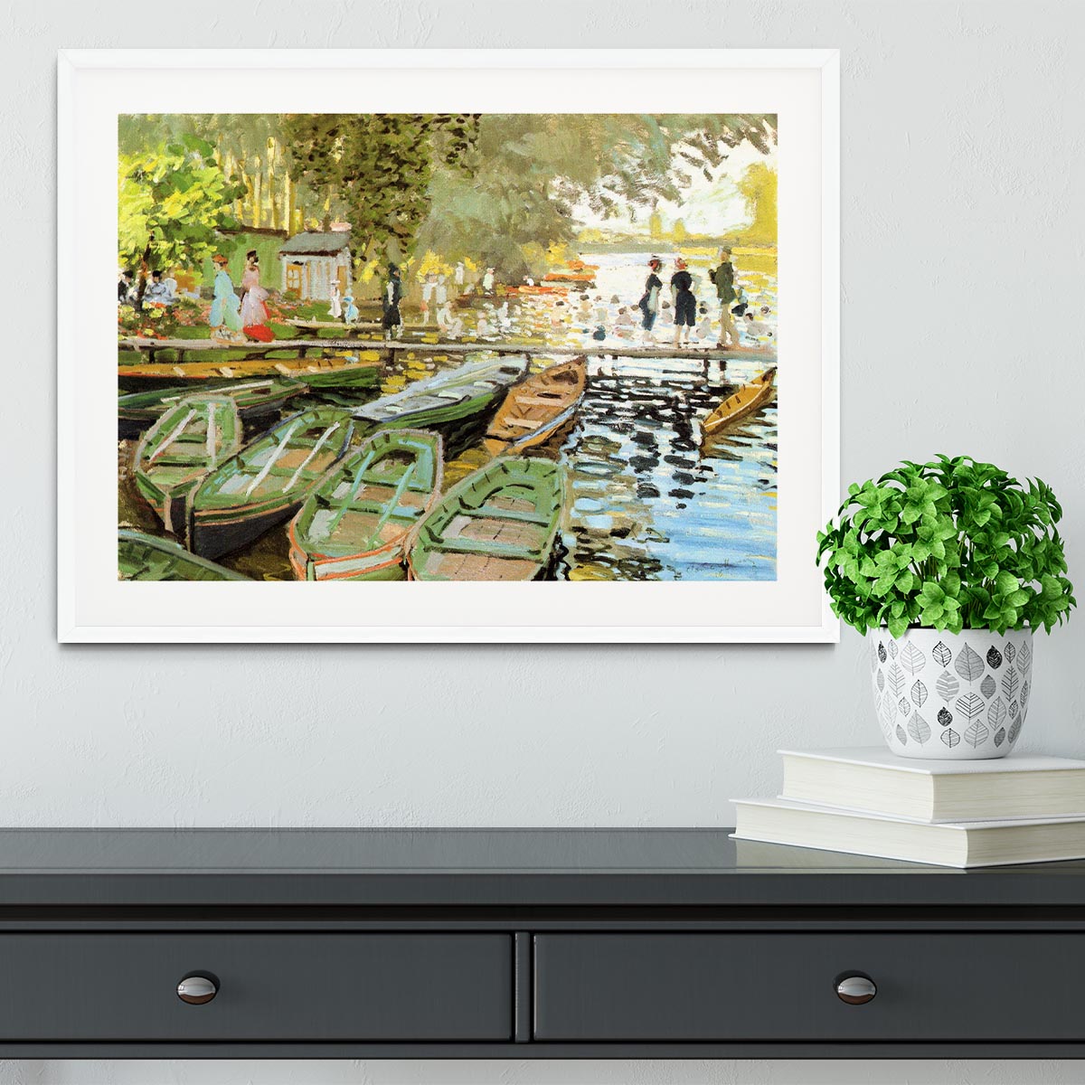 Les bain de la Grenouillere by Monet Framed Print - Canvas Art Rocks - 5