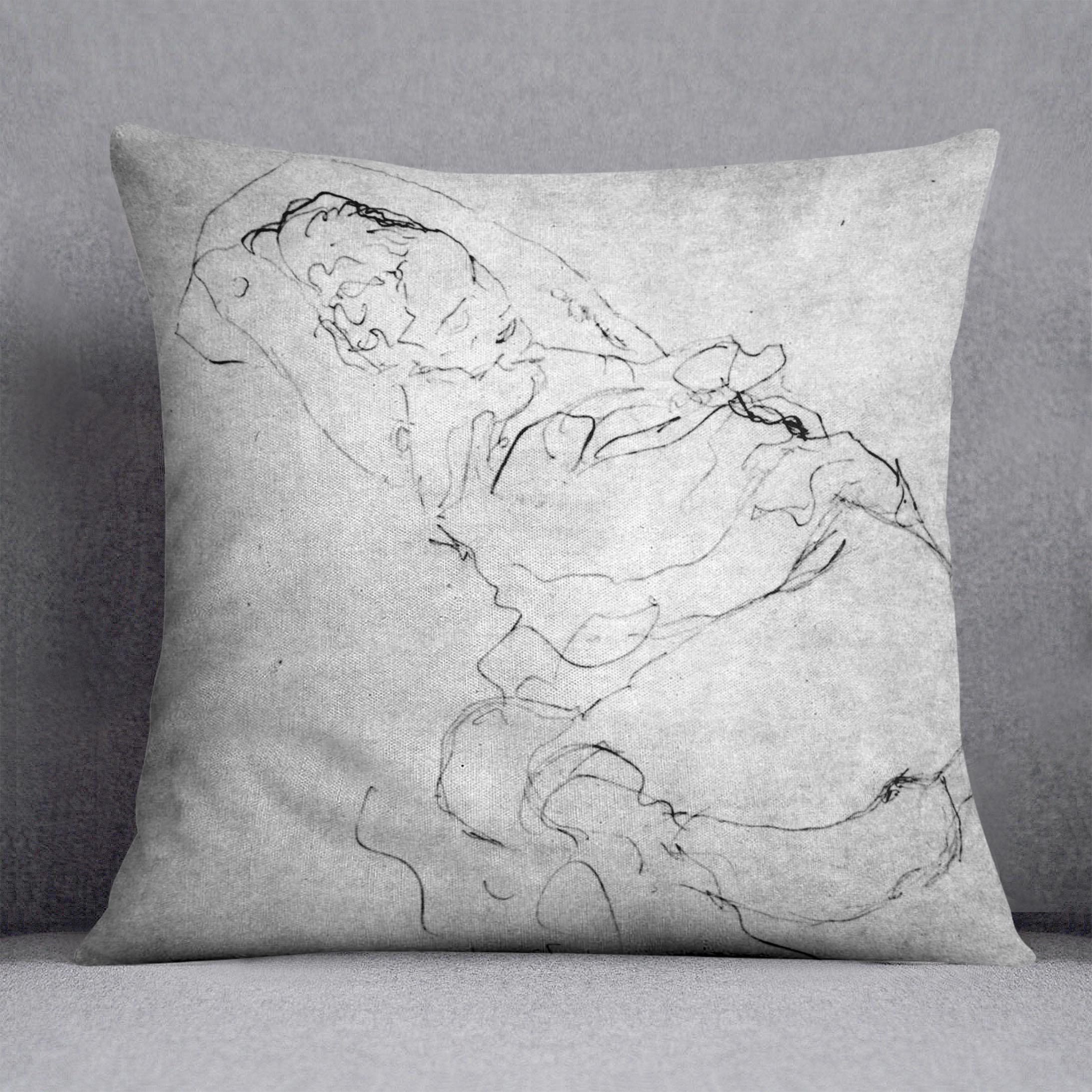 Liegender female over the head with entangled arms by Klimt Cushion