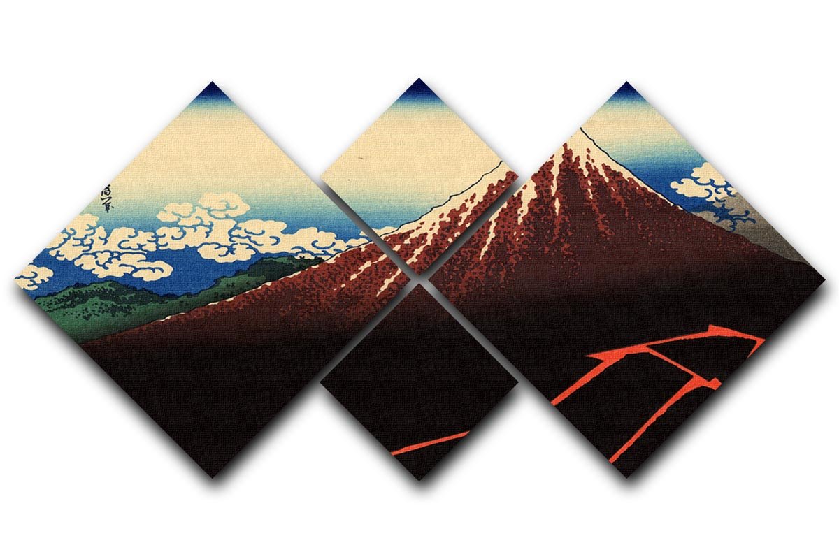 Lightning below the summit by Hokusai 4 Square Multi Panel Canvas  - Canvas Art Rocks - 1