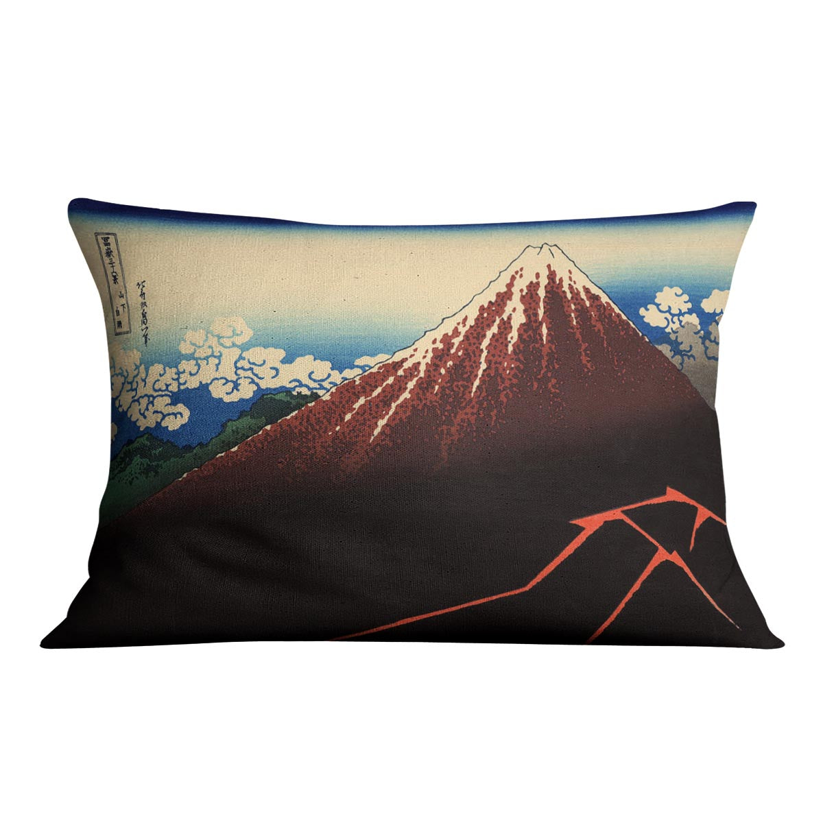 Lightning below the summit by Hokusai Cushion