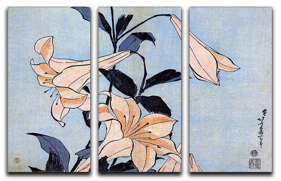 Lilies by Hokusai 3 Split Panel Canvas Print - Canvas Art Rocks - 1