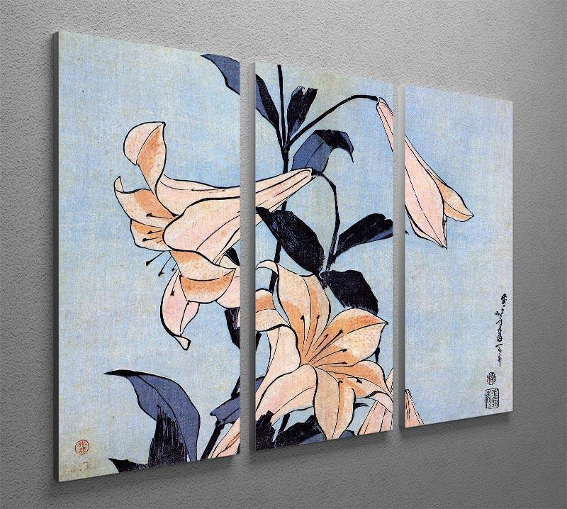 Lilies by Hokusai 3 Split Panel Canvas Print - Canvas Art Rocks - 2