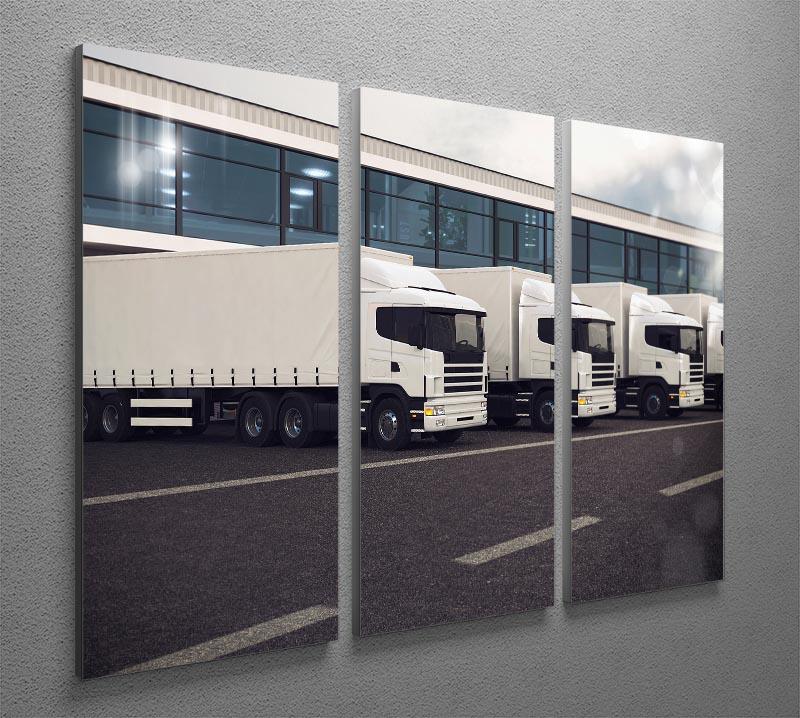 Line of white lorries 3 Split Panel Canvas Print - Canvas Art Rocks - 2