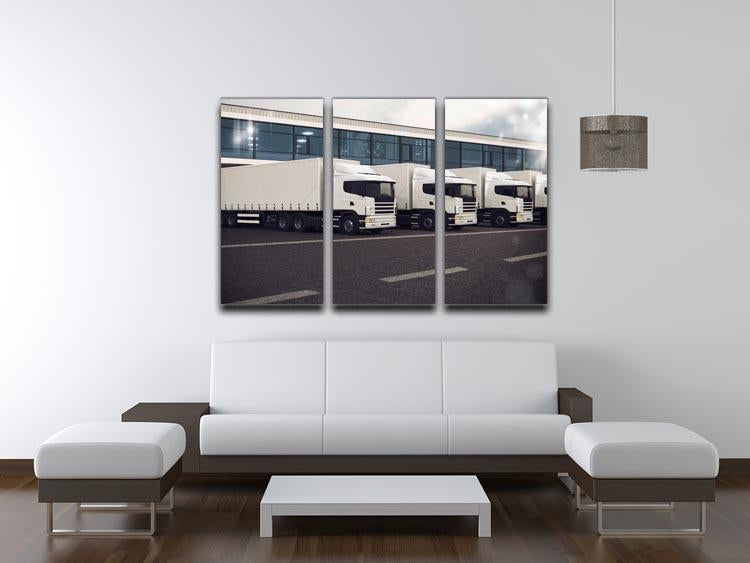 Line of white lorries 3 Split Panel Canvas Print - Canvas Art Rocks - 3