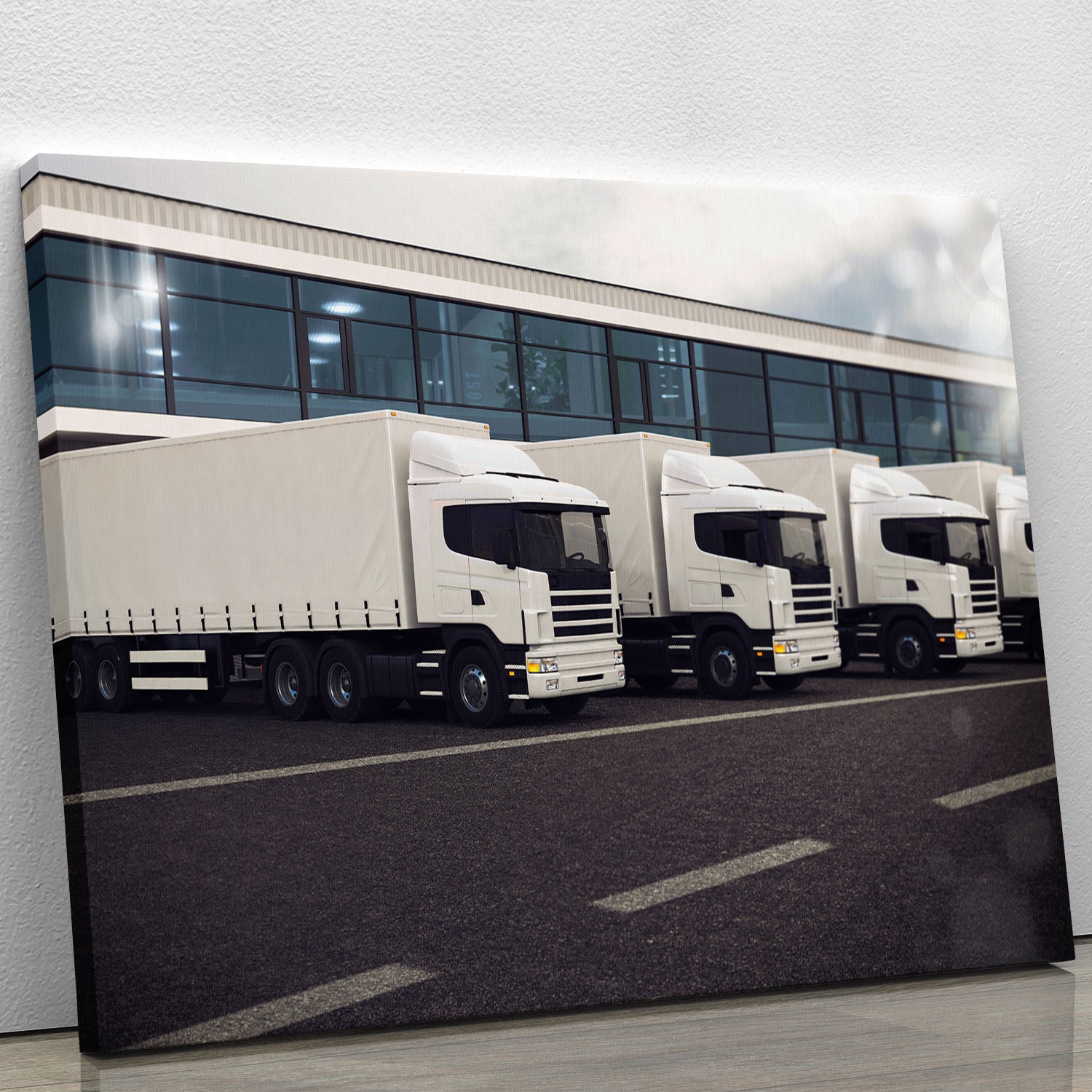 Line of white lorries Canvas Print or Poster - Canvas Art Rocks - 1