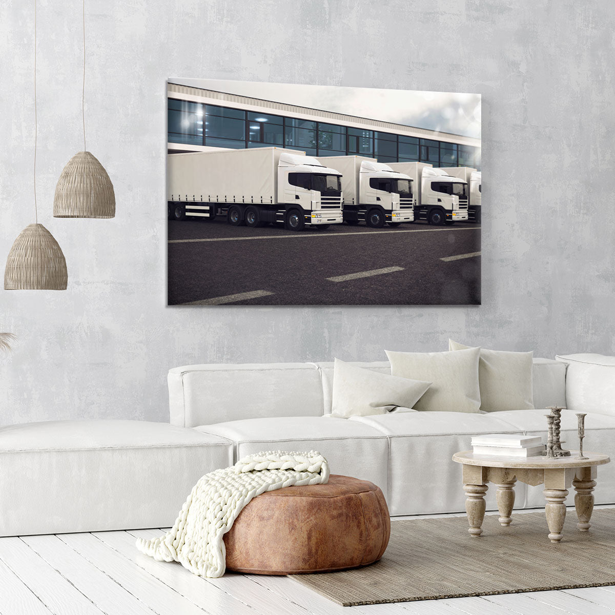 Line of white lorries Canvas Print or Poster - Canvas Art Rocks - 6