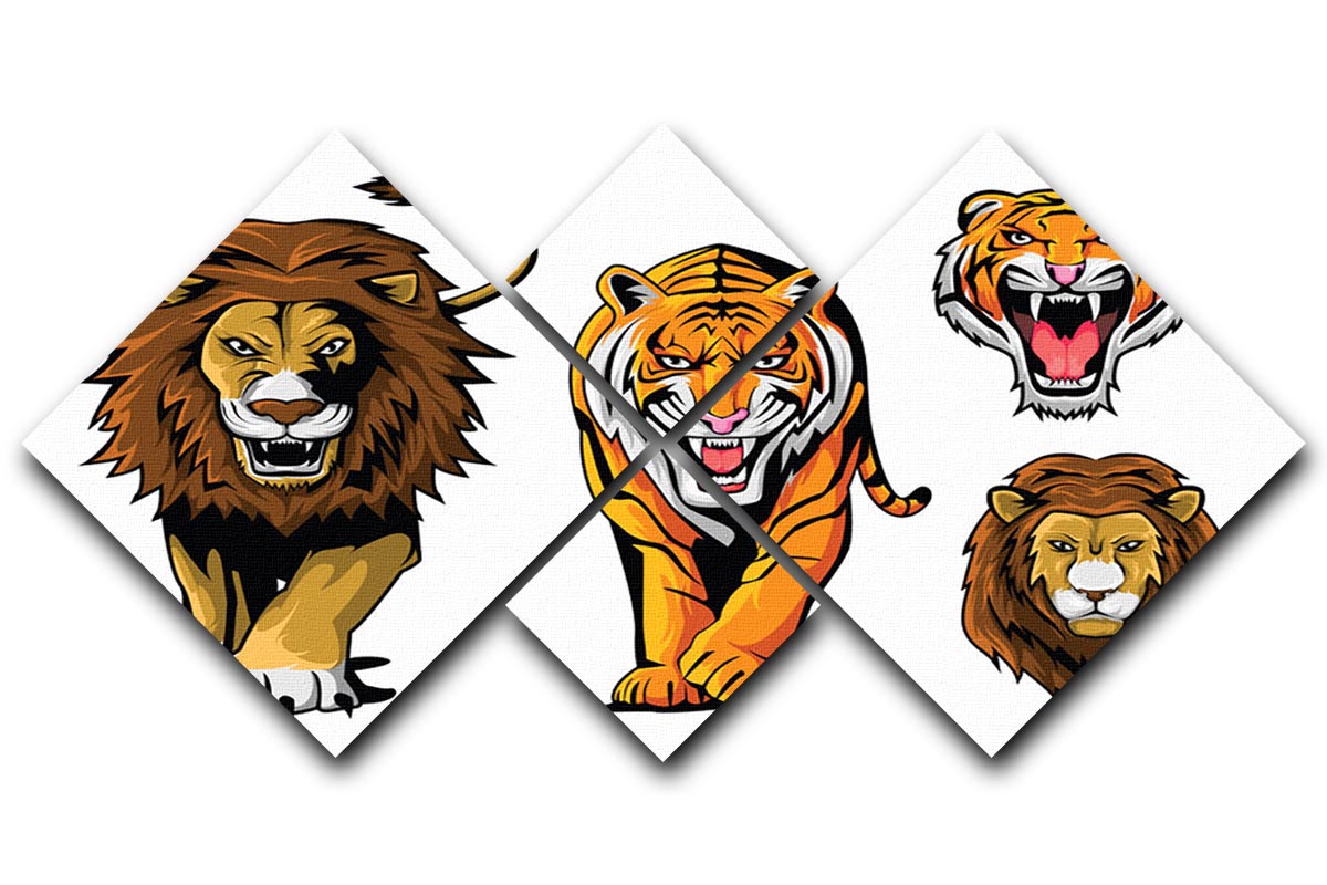 Lion And Tiger 4 Square Multi Panel Canvas - Canvas Art Rocks - 1