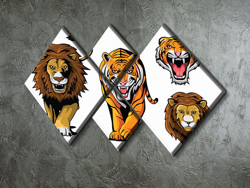 Lion And Tiger 4 Square Multi Panel Canvas - Canvas Art Rocks - 2