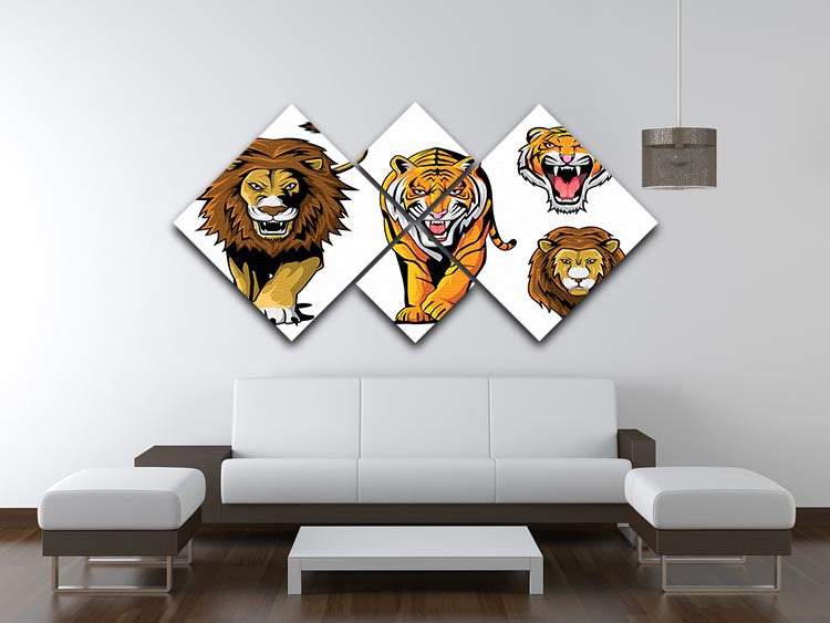 Lion And Tiger 4 Square Multi Panel Canvas - Canvas Art Rocks - 3