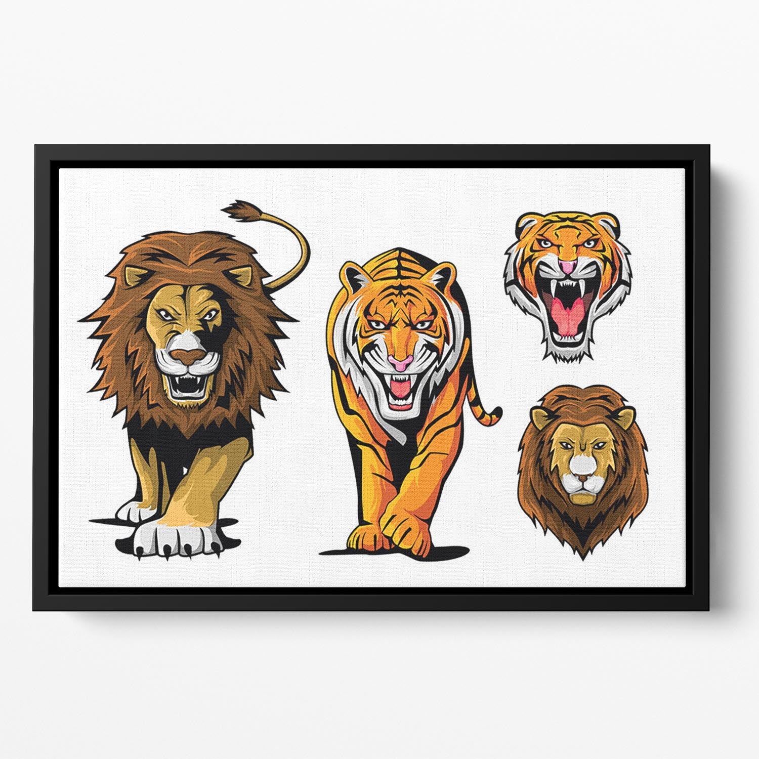 Lion And Tiger Floating Framed Canvas - Canvas Art Rocks - 2