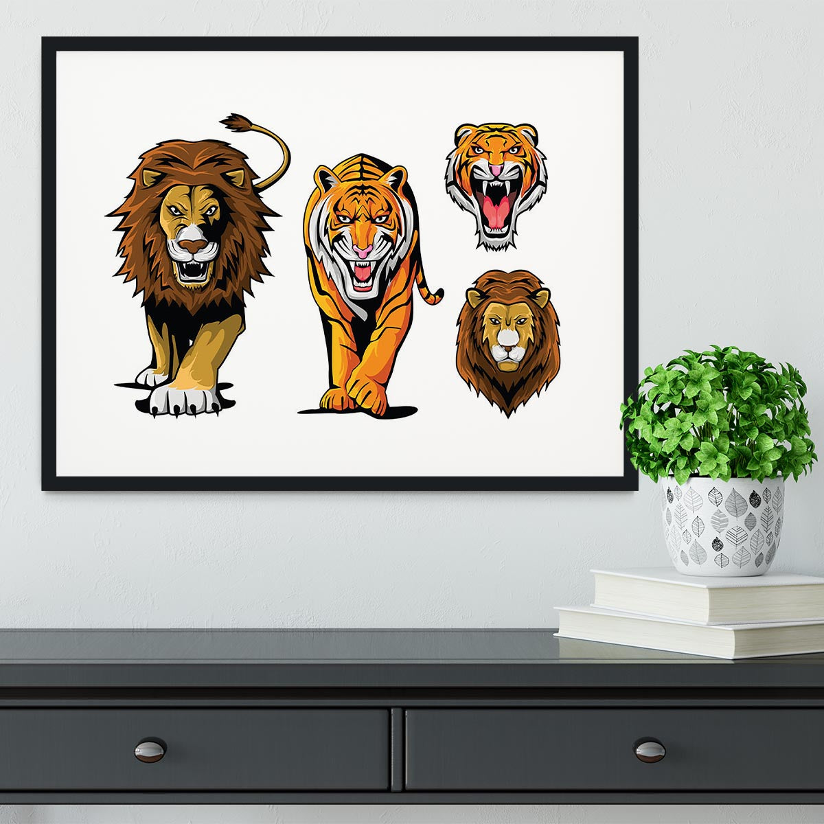 Lion And Tiger Framed Print - Canvas Art Rocks - 1