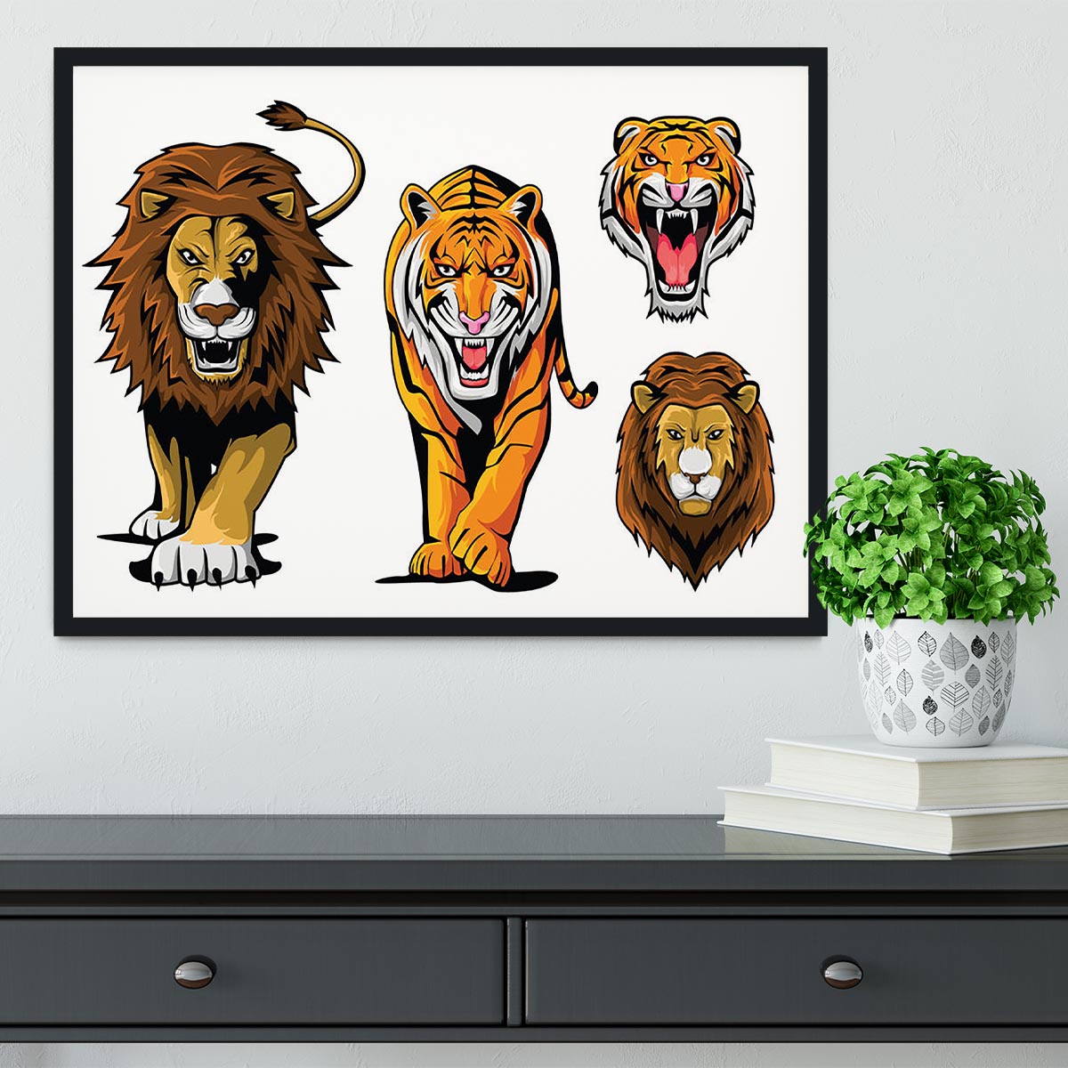Lion And Tiger Framed Print - Canvas Art Rocks - 2