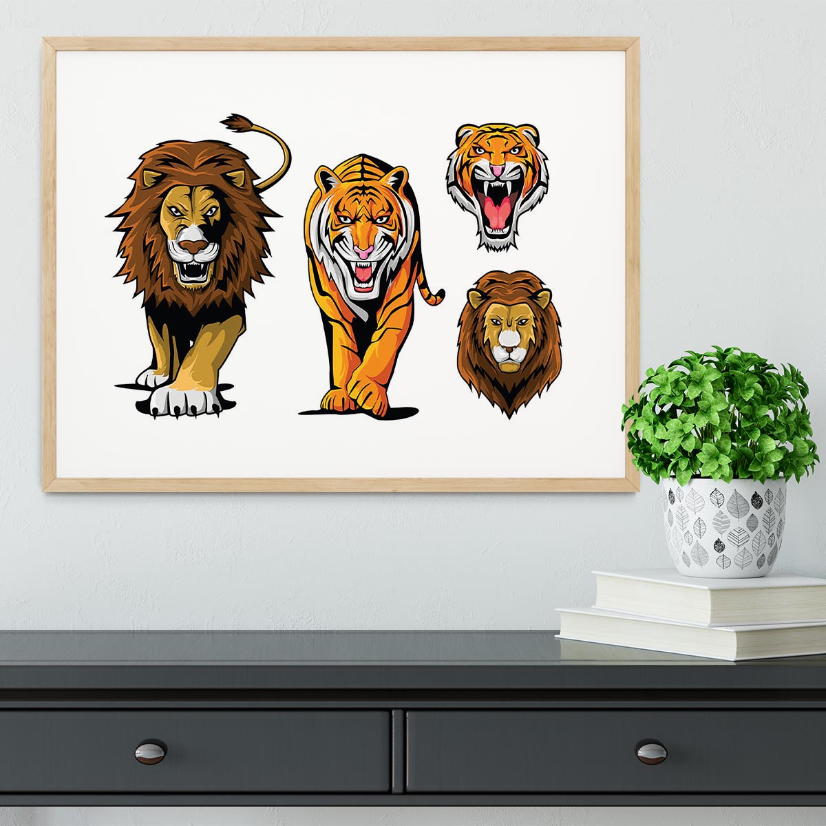 Lion And Tiger Framed Print - Canvas Art Rocks - 3