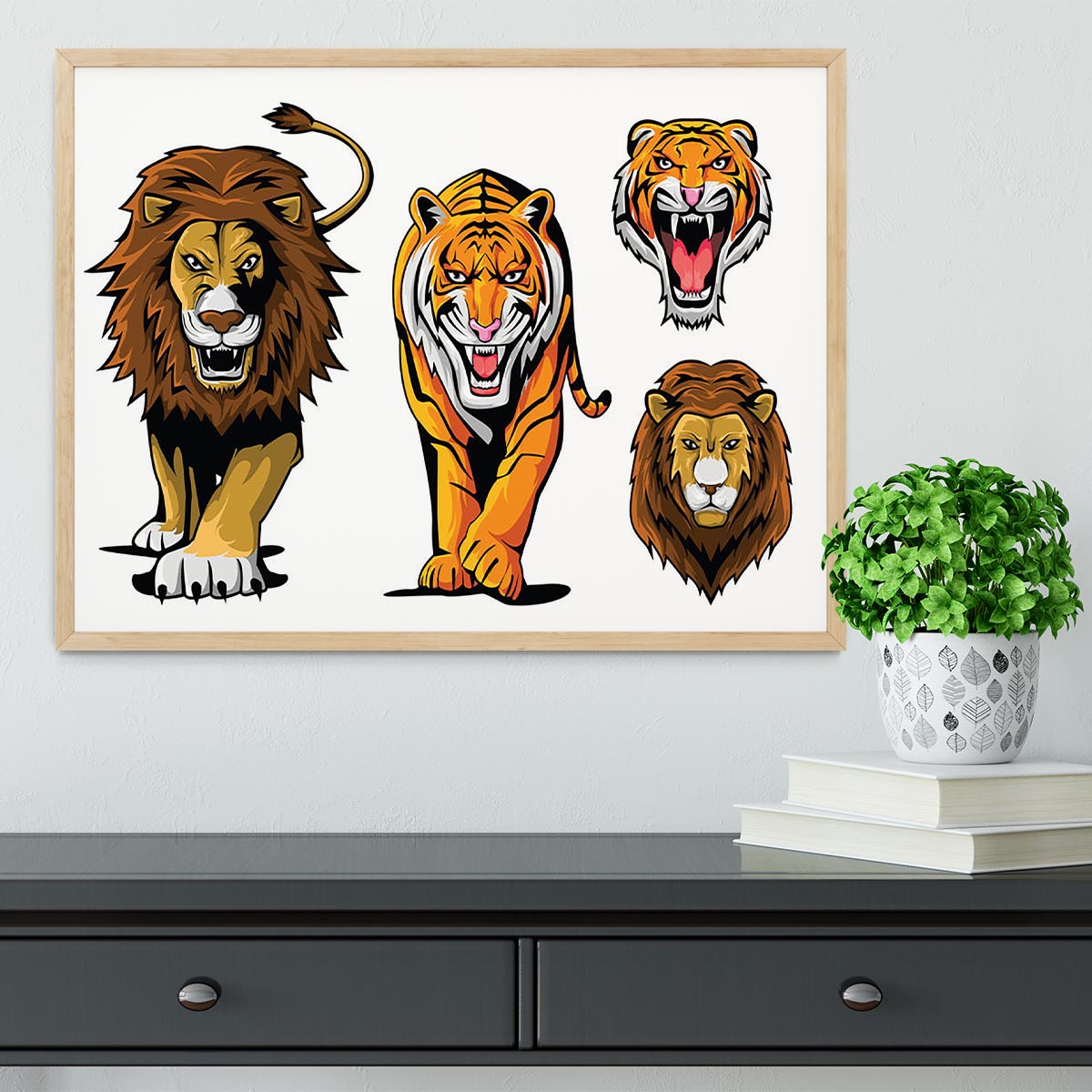 Lion And Tiger Framed Print - Canvas Art Rocks - 4