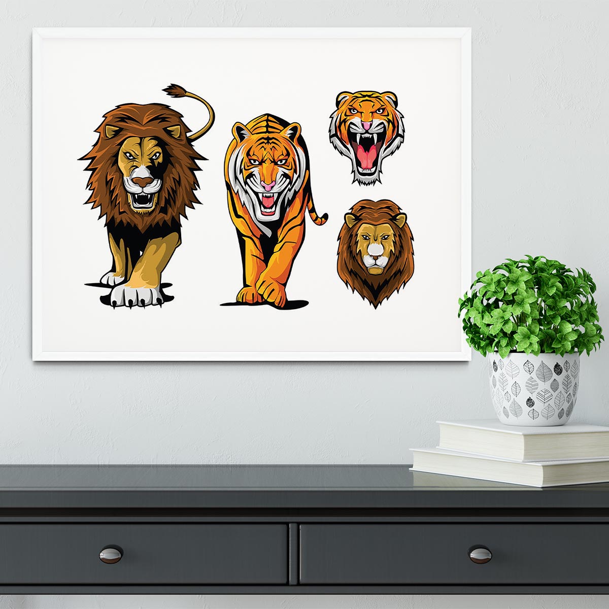 Lion And Tiger Framed Print - Canvas Art Rocks - 5