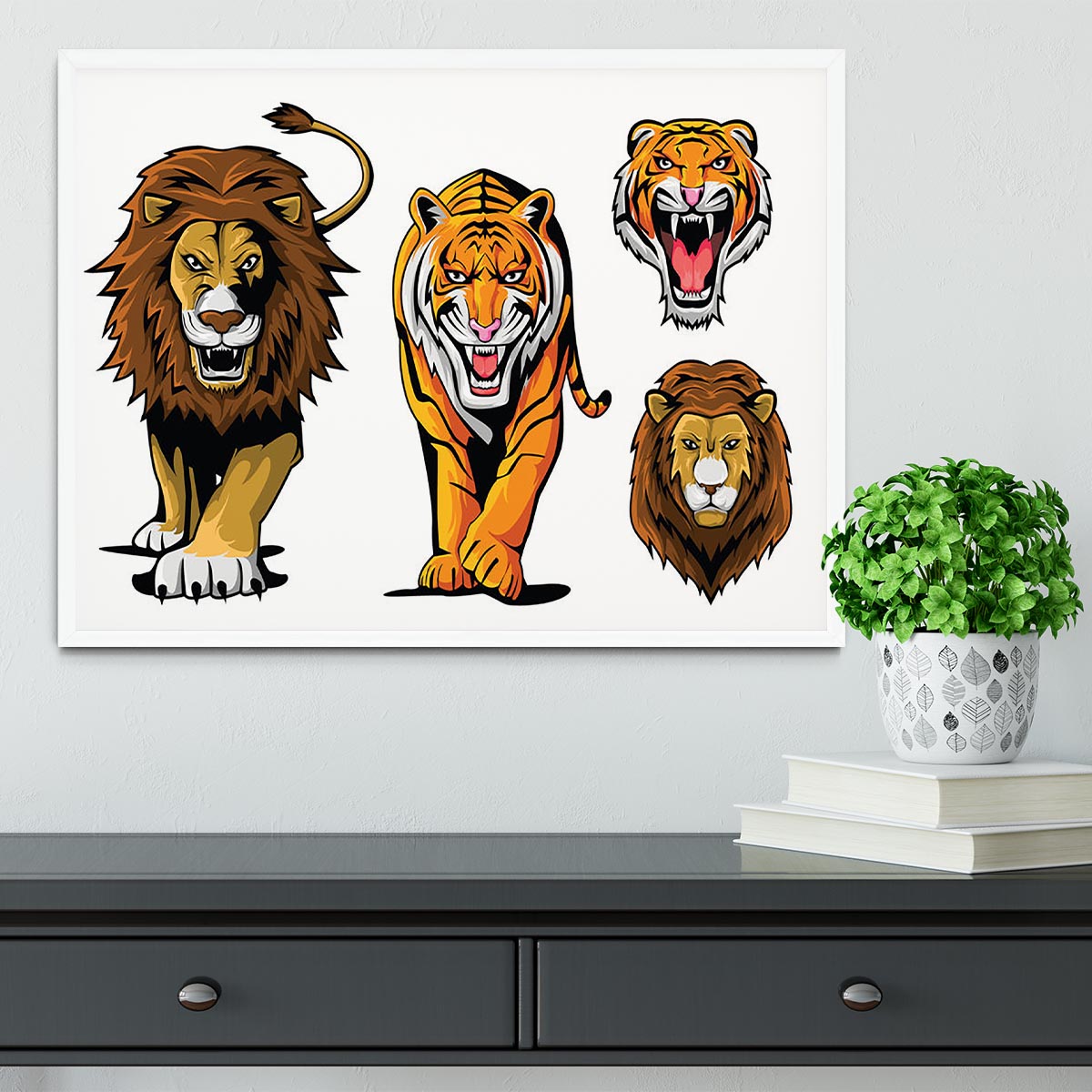 Lion And Tiger Framed Print - Canvas Art Rocks -6