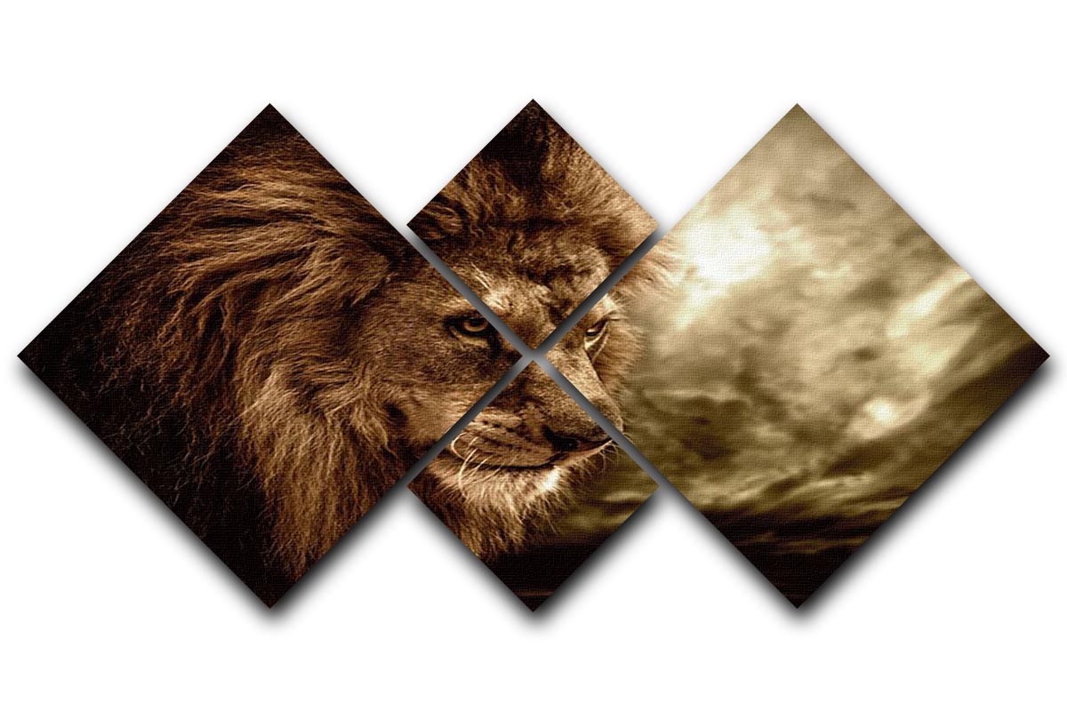 Lion against stormy sky 4 Square Multi Panel Canvas - Canvas Art Rocks - 1