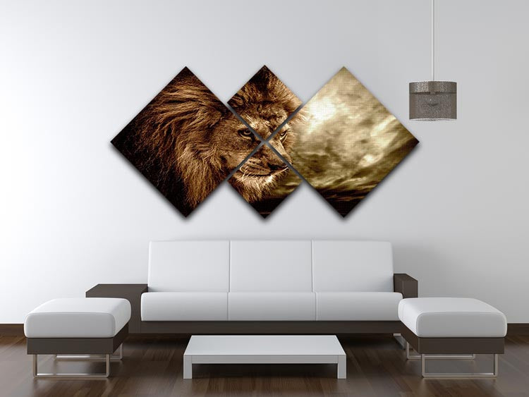 Lion against stormy sky 4 Square Multi Panel Canvas - Canvas Art Rocks - 3
