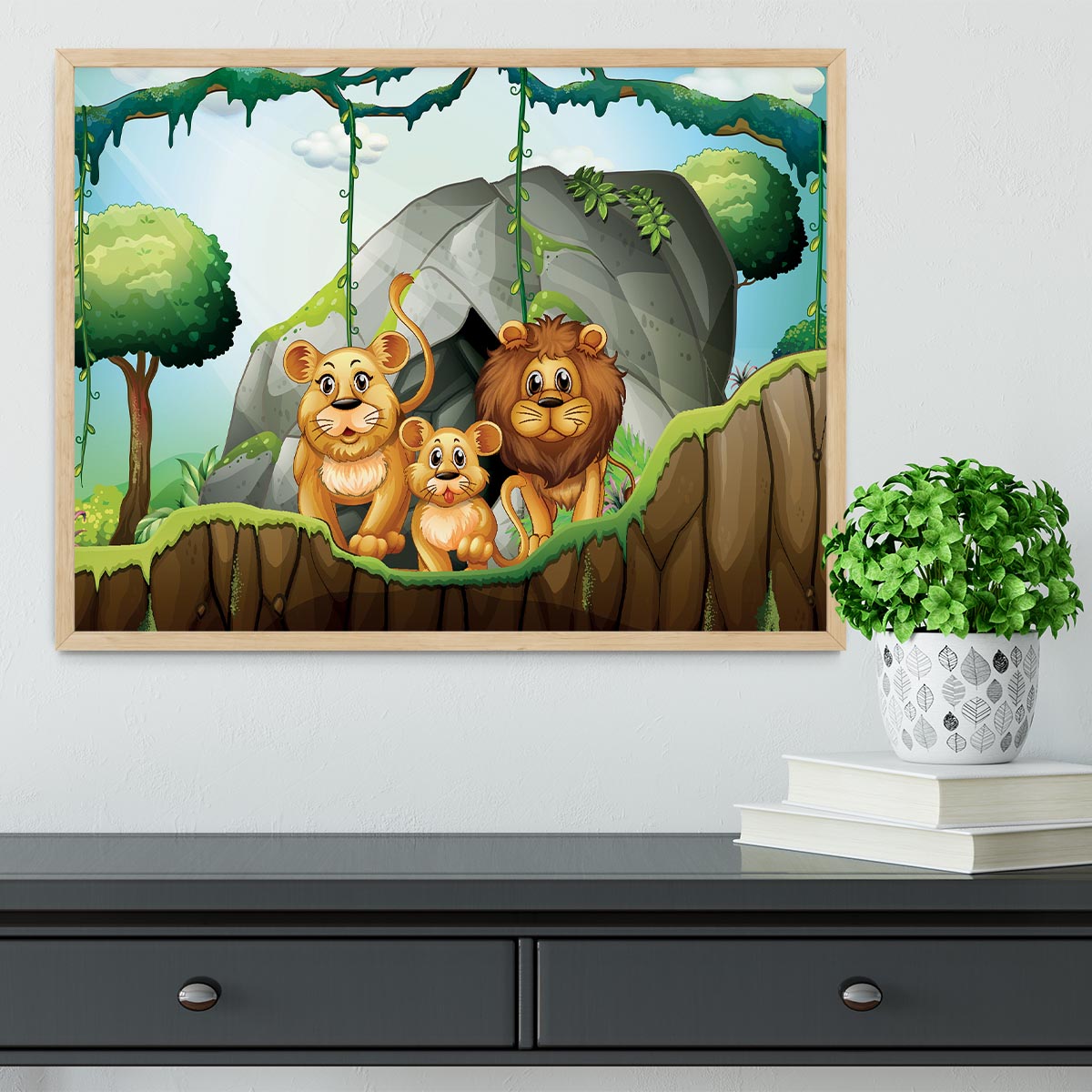 Lion family living in the jungle Framed Print - Canvas Art Rocks - 4
