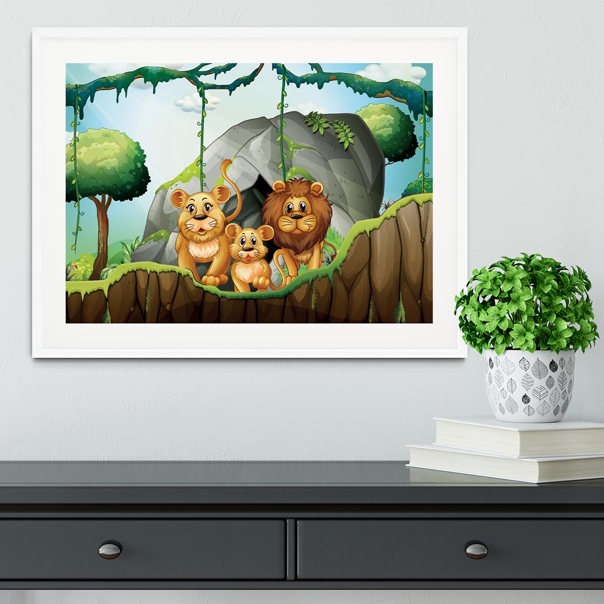 Lion family living in the jungle Framed Print - Canvas Art Rocks - 5