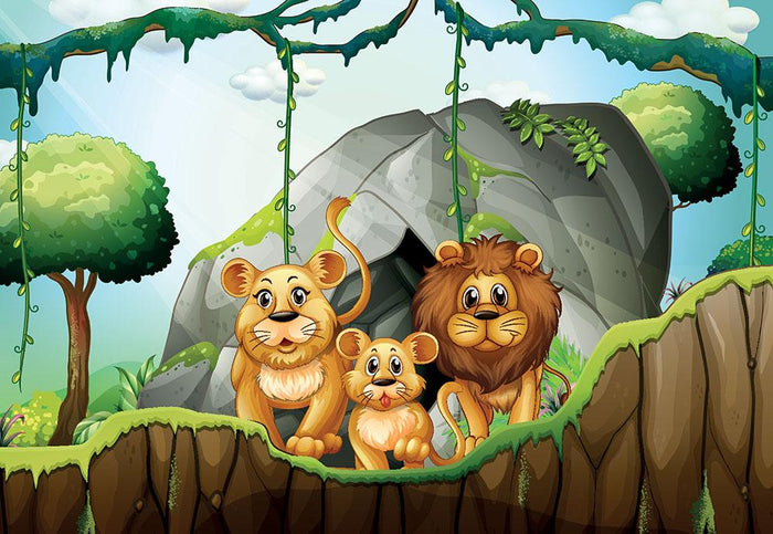 Lion family living in the jungle Wall Mural Wallpaper