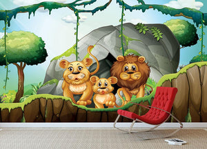 Lion family living in the jungle Wall Mural Wallpaper - Canvas Art Rocks - 3