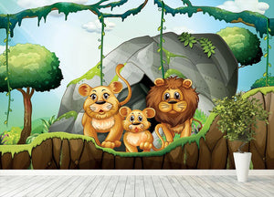 Lion family living in the jungle Wall Mural Wallpaper - Canvas Art Rocks - 4