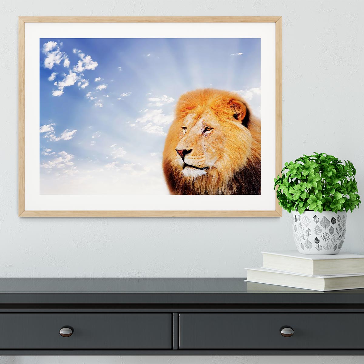 Lion on a sky background Framed Print - Canvas Art Rocks - 3