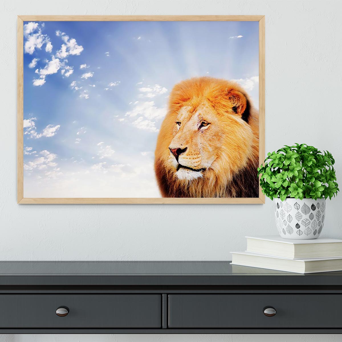 Lion on a sky background Framed Print - Canvas Art Rocks - 4