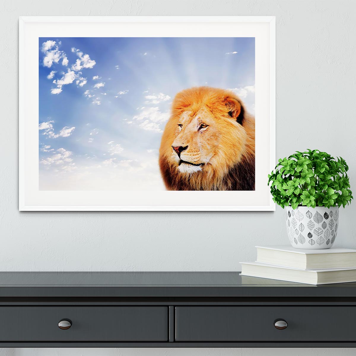 Lion on a sky background Framed Print - Canvas Art Rocks - 5
