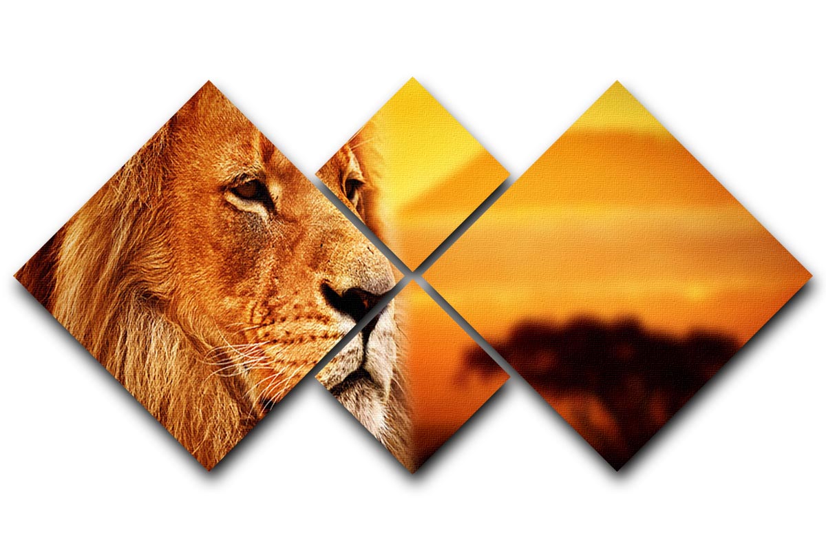 Lion portrait on savanna landscape 4 Square Multi Panel Canvas - Canvas Art Rocks - 1