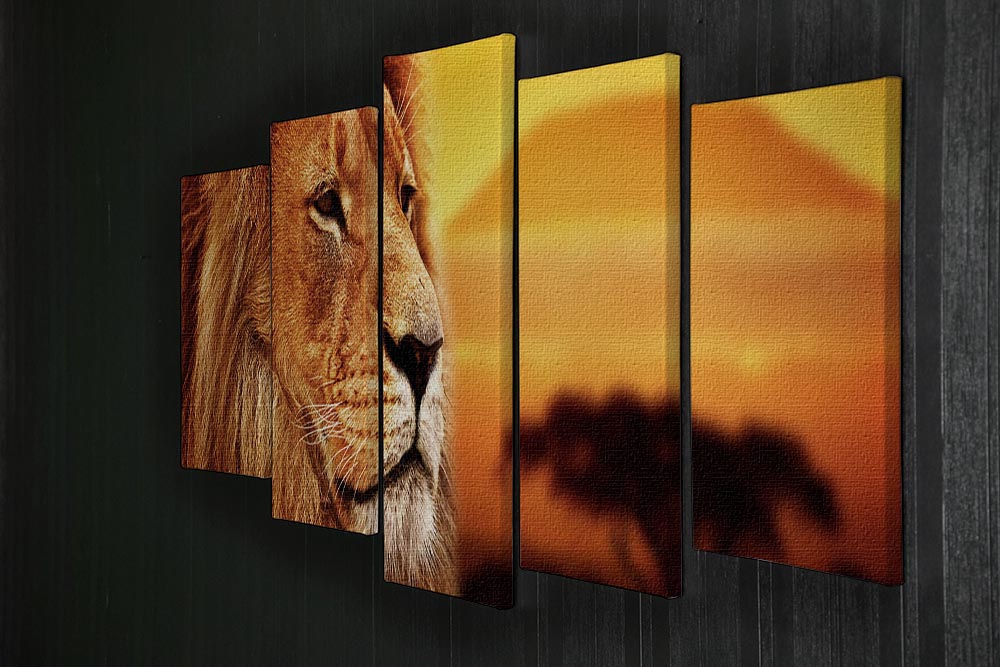 Lion portrait on savanna landscape 5 Split Panel Canvas - Canvas Art Rocks - 2