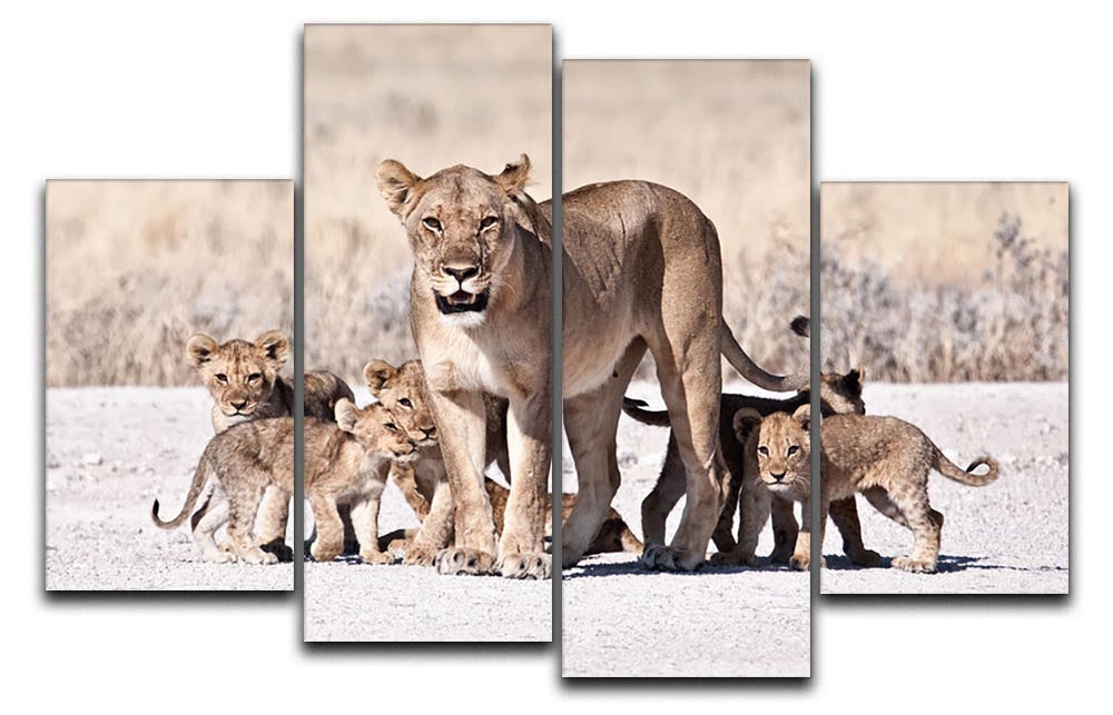Lioness and cubs 4 Split Panel Canvas - Canvas Art Rocks - 1